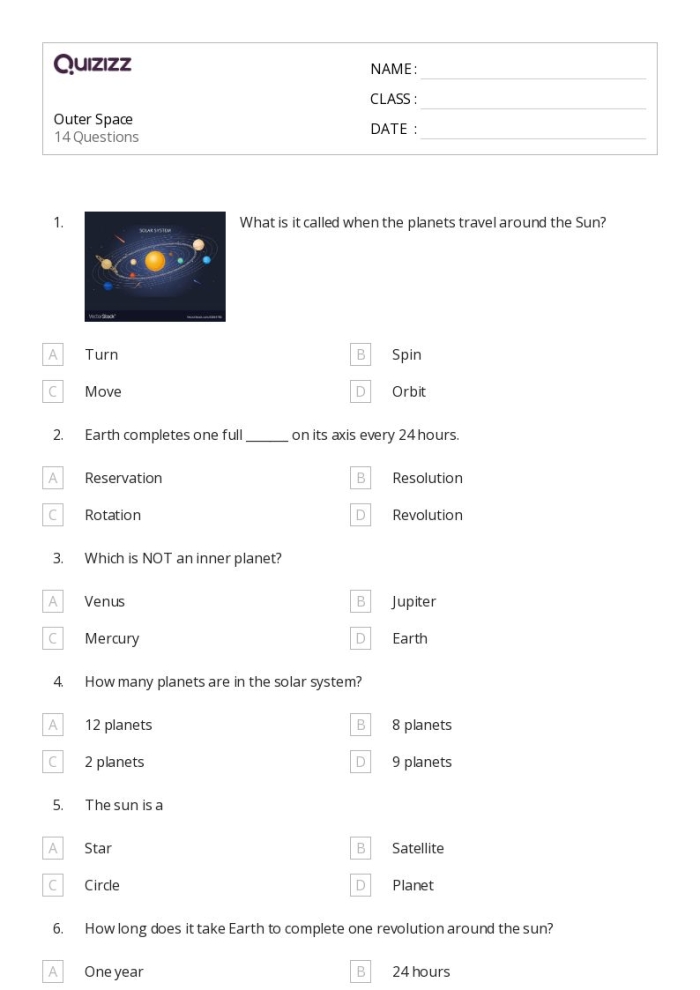 Outer Space Math worksheet for Pre-K students featuring subtraction exercises
