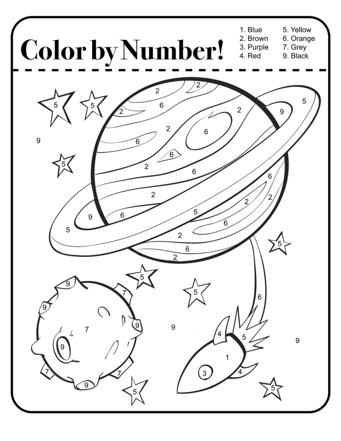 Colorful Outer Space Math worksheet designed for Pre-K students focusing on subtraction skills