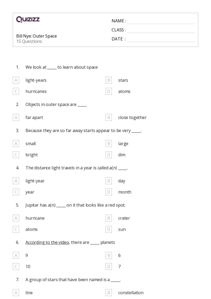 Outer Space Math worksheet featuring fun subtraction exercises for Pre-K kids