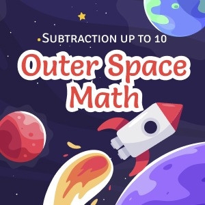 Outer Space Math worksheet featuring fun subtraction exercises for Pre-K kids