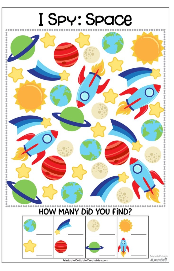 Outer Space Math worksheet for Pre-K students focusing on subtraction skills