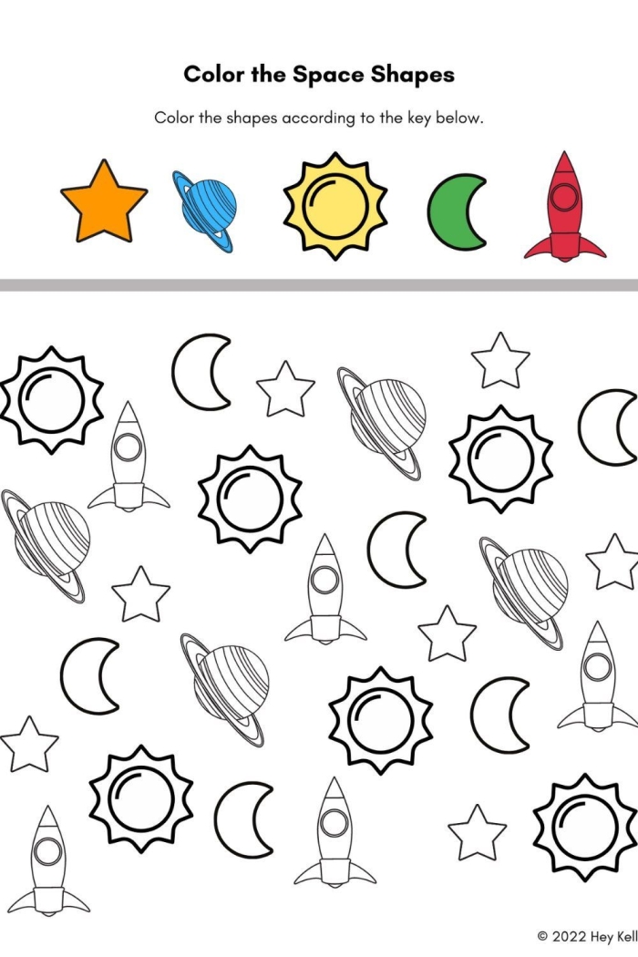 Outer Space Math worksheet for Pre-K students featuring fun subtraction exercises