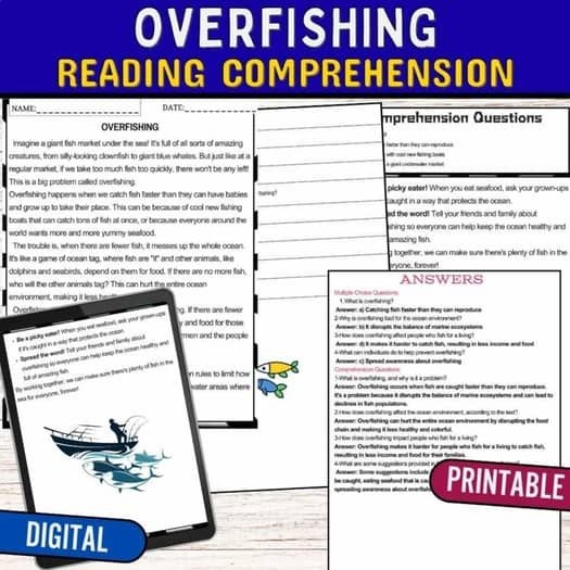 Sixth grade science worksheet focused on analyzing the environmental consequences of overfishing