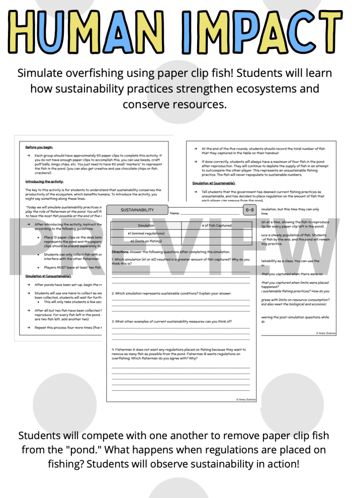 Sixth grade science worksheet focused on analyzing the environmental consequences of overfishing