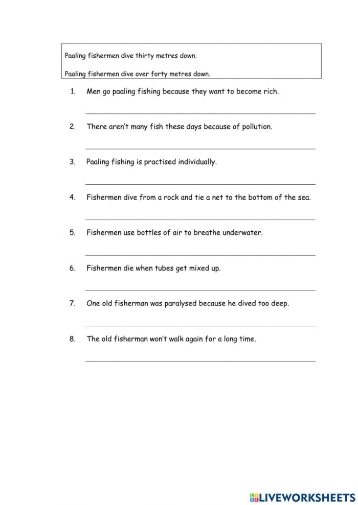 Sixth grade science worksheet focused on analyzing the environmental consequences of overfishing