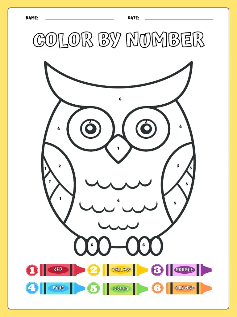 First grade student working on an owl color-by-number math addition worksheet