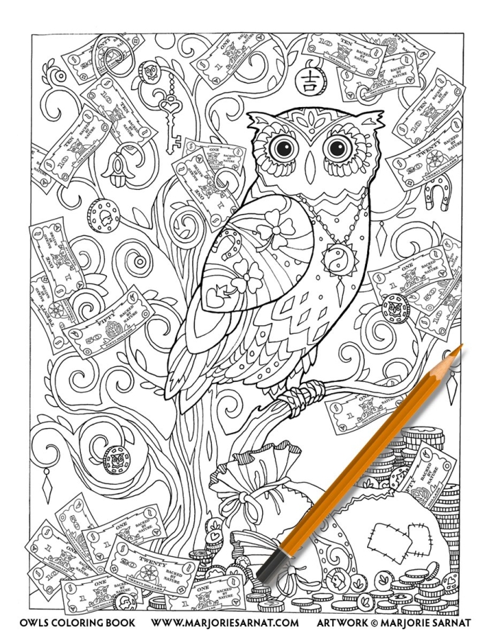 First grade student completing an owl color-by-number worksheet with addition math facts