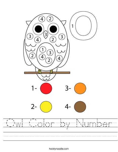 First grade student completing an owl color-by-number addition math worksheet