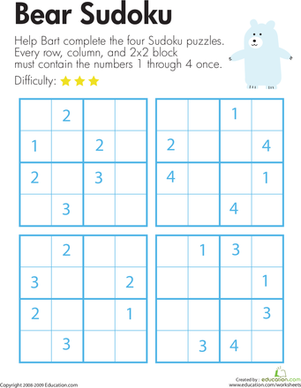 Paint by Number Sudoku 4 worksheet for fourth grade math practice