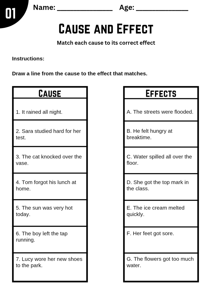 Second grade students identifying cause and effect relationships on a matching numbers and counting worksheet