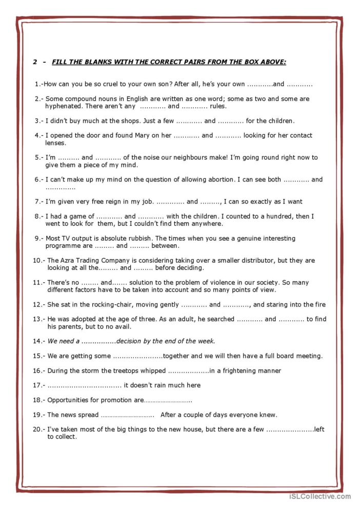 Pairing Up Words Worksheet 9 for Fifth Grade Language Arts Fifth grade worksheet featuring exercises for pairing words into contractions and hyphenated compounds