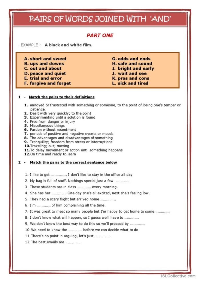 Pairing Up Words Worksheet Number 22 for Fifth Grade Language Arts Fifth grade students practice combining words to form contractions and hyphenated compounds on this worksheet