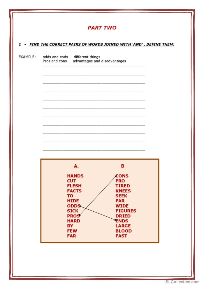Pairing Up Words Practice Activity 15 for Fifth Grade Language Arts Fifth grade language arts worksheet showing exercises for combining words into contractions and hyphenated compound words with answer examples