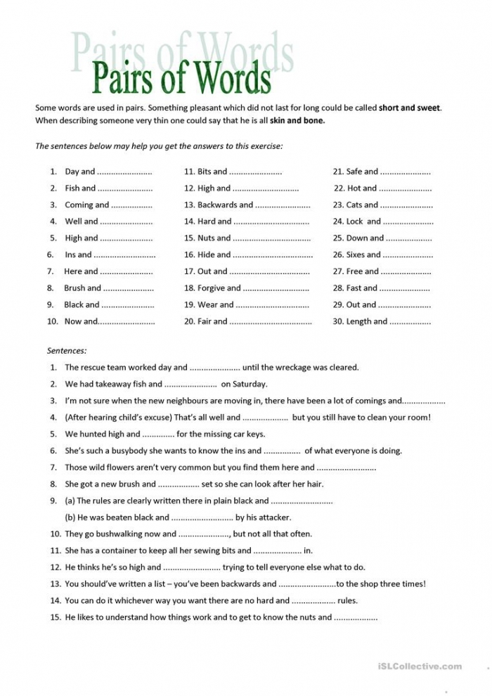 Pairing Up Words Practice Activity 21 for Language Arts Skills Fifth grade worksheet showing exercises for combining words into contractions and hyphenated compound words with answer spaces
