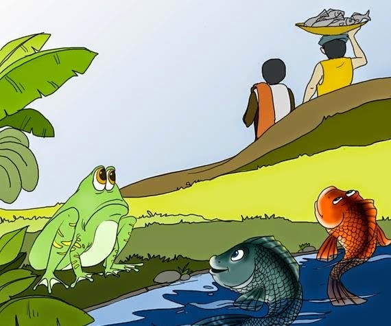 Thematic exploration of Panchatantra: The Fish That Were Too Clever worksheet Worksheet illustrating the Panchatantra fable about clever fish for fifth graders