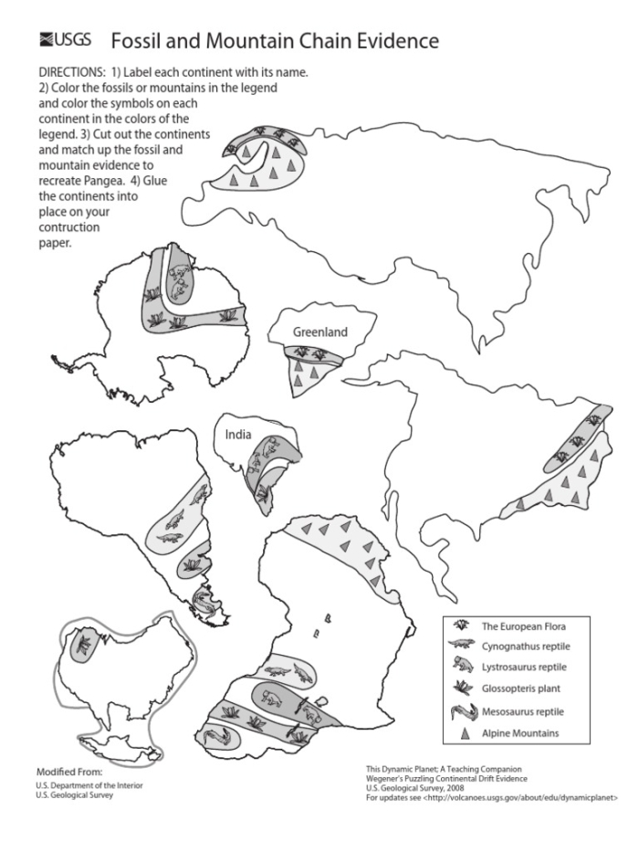 Educational resource featuring a Pangea worksheet for social studies and science students Pangea worksheet for exploring the theory of continental formation in Earth and Space Science