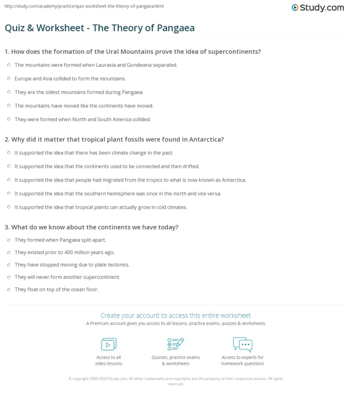 Educational resource for understanding Pangea and continental formation in social studies and science Pangea worksheet illustrating the supercontinent theory for Earth and Space Science students