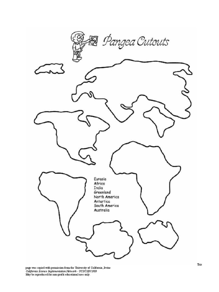 Educational resource illustrating Pangea for students studying ratios and proportions in social studies Pangea worksheet for exploring the theory of continental formation in Earth and Space Science