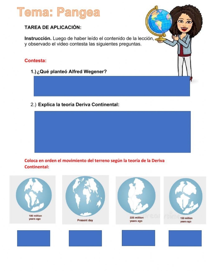 Educational resource for learning about the formation of continents and Pangea theory Pangea worksheet illustrating the continental drift and the theory of Pangea for Earth and Space Science students
