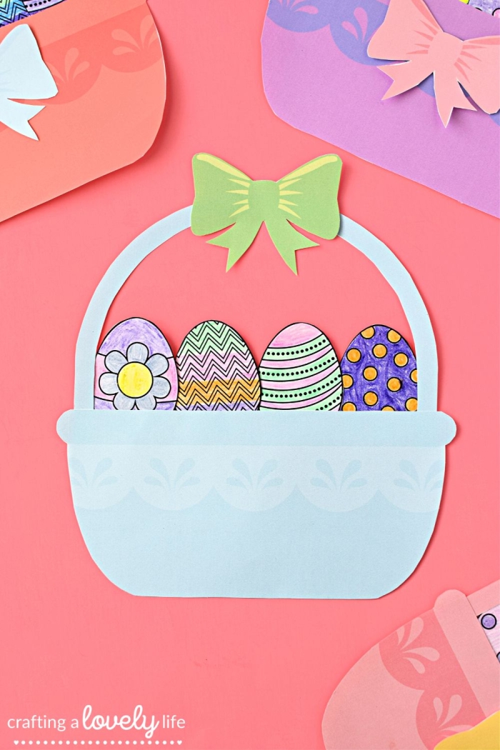 DIY Paper Easter Basket Worksheet Activity 22 Kindergarten student assembling a colorful paper Easter basket craft for reading practice