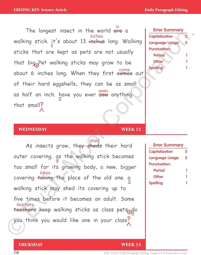Fifth grade students editing a Victorian love letter paragraph for grammar and mechanics errors