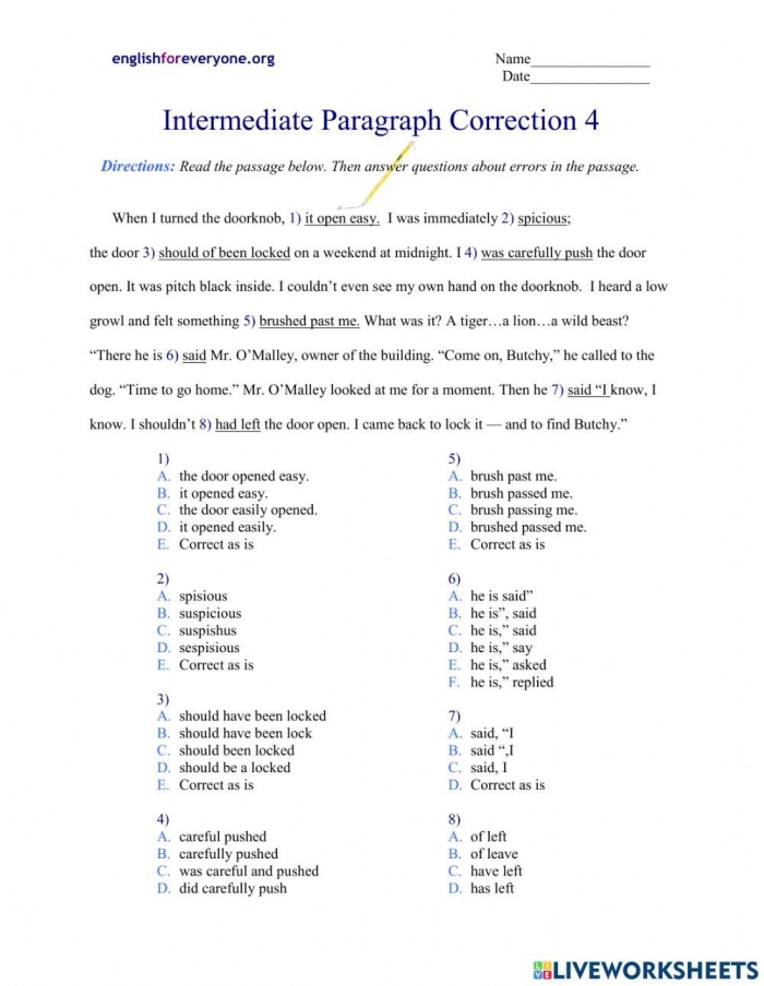 Fifth grade grammar worksheet featuring a Victorian gentleman love letter for paragraph editing practice