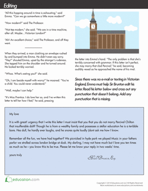 Fifth grade students practice grammar and mechanics by editing a Victorian love letter in this paragraph worksheet 13