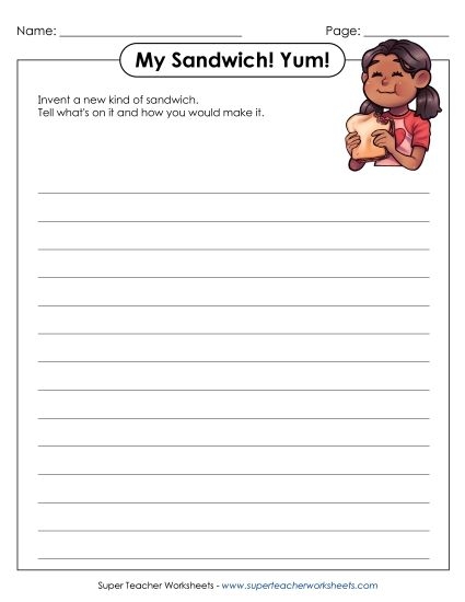 Fourth grade students learning paragraph structure with a sandwich-themed writing worksheet exercise