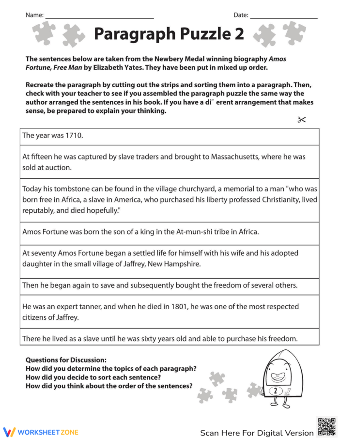 Paragraph Puzzle 1 Worksheet Pattern Activity for Fourth Grade Fourth grade paragraph puzzle worksheet featuring text organization exercises