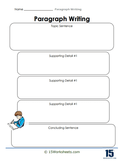 Second grade paragraph writing worksheet featuring a graphic organizer for kids