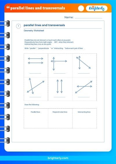 Parallel Lines Cut by a Transversal Practice Problem Set Eighth grade geometry worksheet showing parallel lines intersected by a transversal with angle relationships labeled