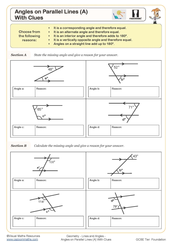 Transversals of Parallel Lines Worksheet for Eighth Grade Geometry 2 Eighth grade geometry worksheet featuring transversal angle relationships and parallel lines