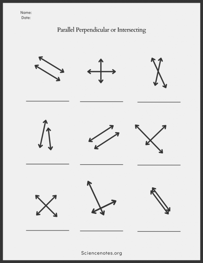 Fourth Grade Geometry Parallel and Perpendicular Lines Practice 11 Parallel and perpendicular lines geometry worksheet for fourth grade students