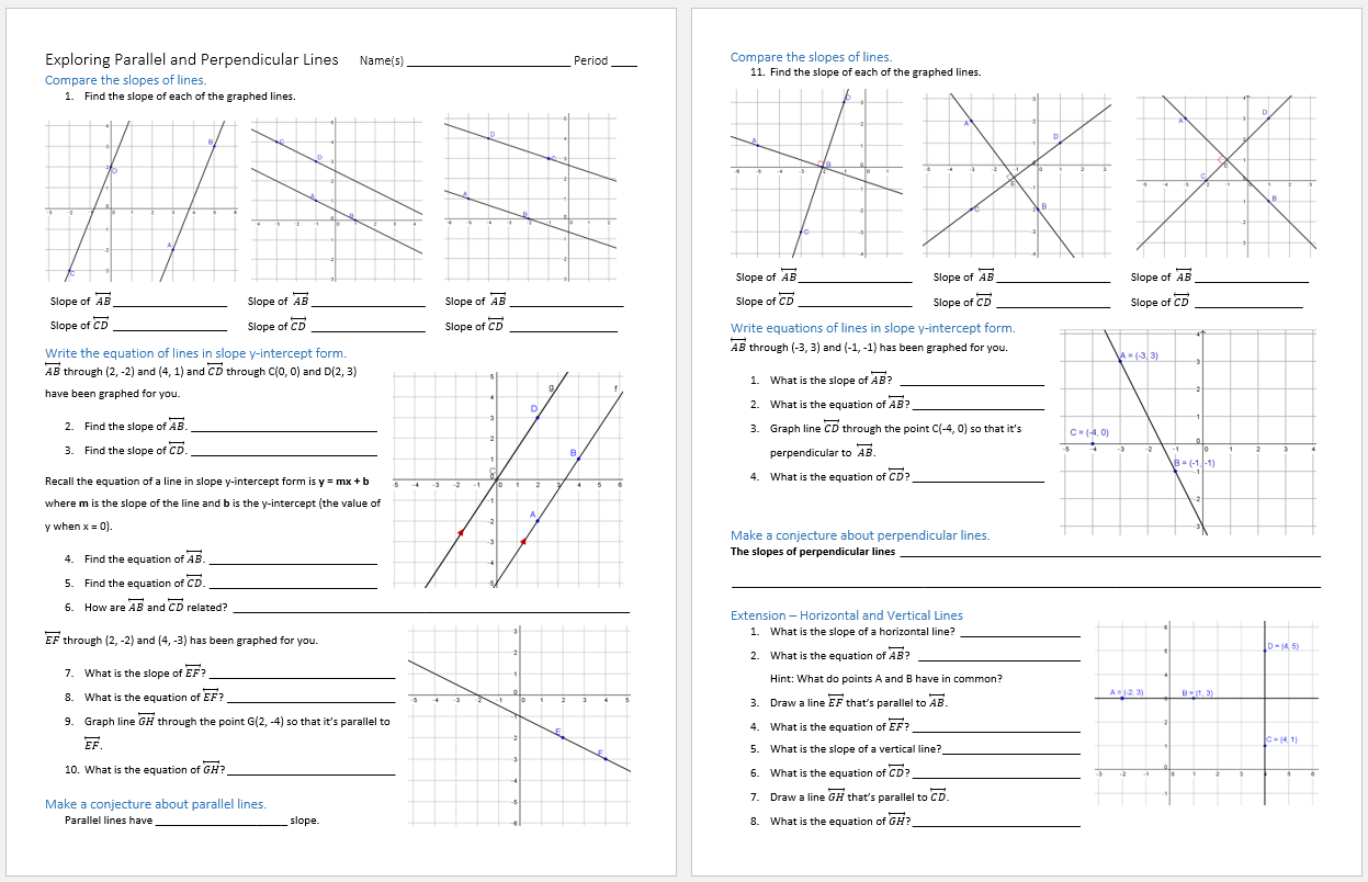 Parallel and Perpendicular Lines Practice Activity 5 Fourth grade geometry worksheet showing parallel and perpendicular lines exercise number 5 for students to practice identifying straight lines