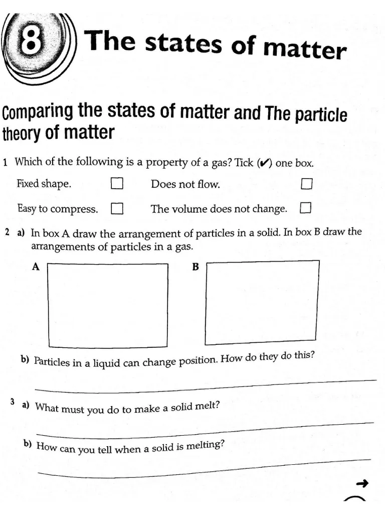 Sixth grade chemistry worksheet for classifying matter using particle models