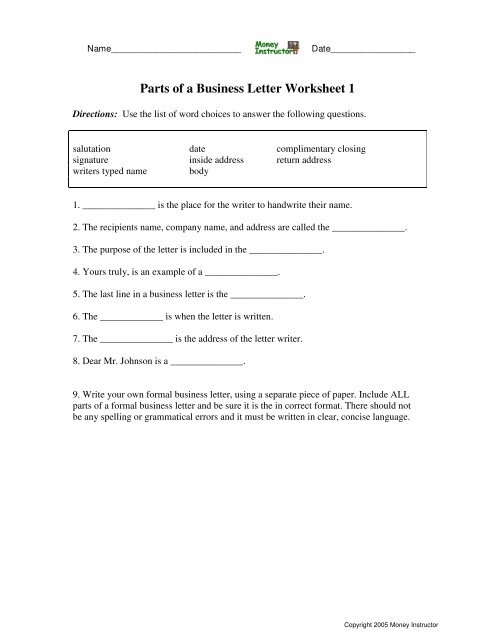 Parts of a Letter worksheet for first graders to enhance letter writing skills
