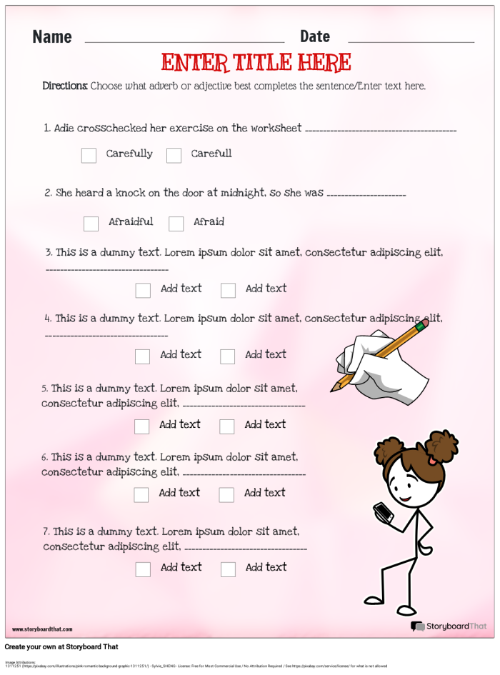 Third grade students categorizing words into adjectives, adverbs, and verbs on an educational spelling worksheet