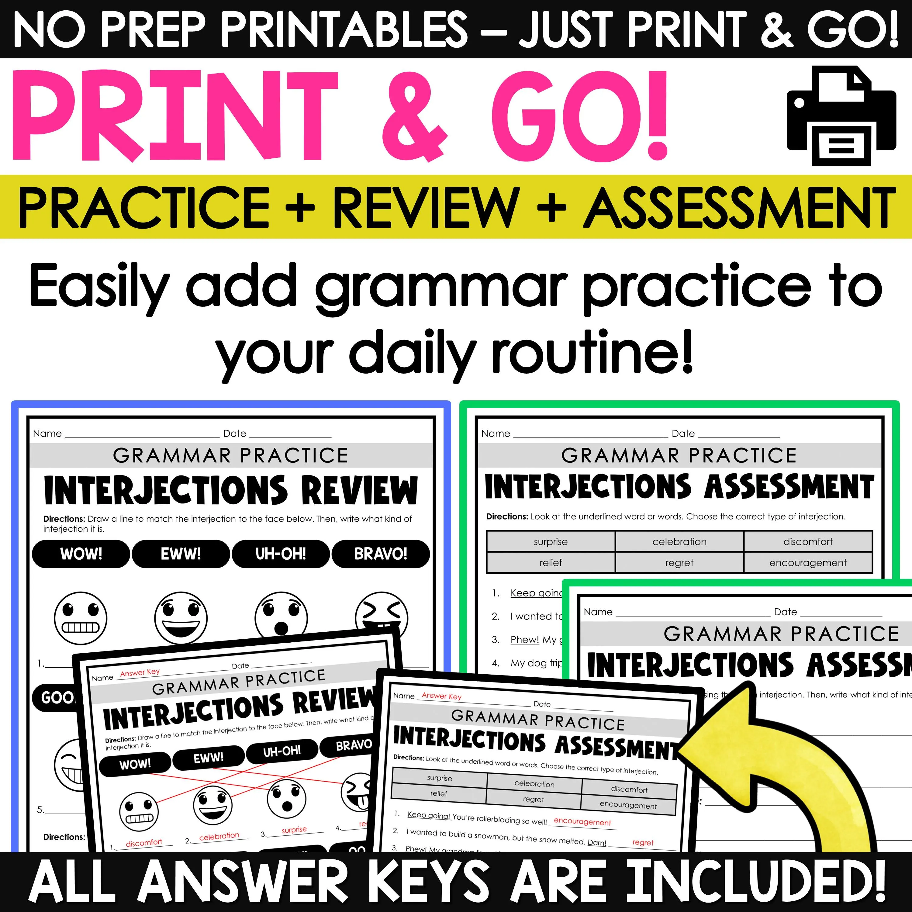 Fifth grade student completing a parts of speech grammar assessment worksheet