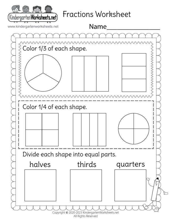 Colorful geometric shapes divided into equal parts with some sections shaded to show fractions for third grade math