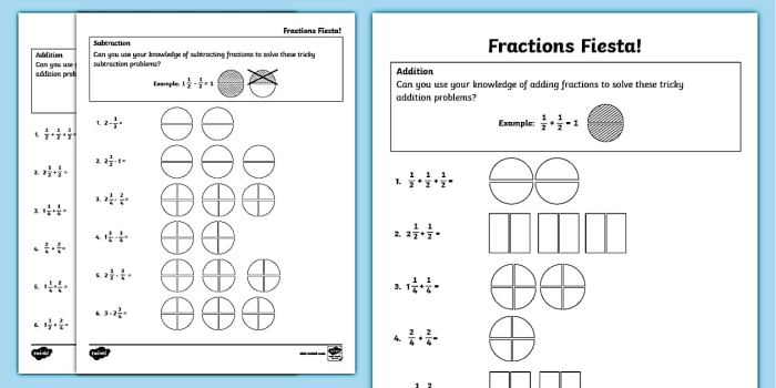 Colorful geometric shapes divided into equal parts with some sections shaded to show fractions for third grade math practice