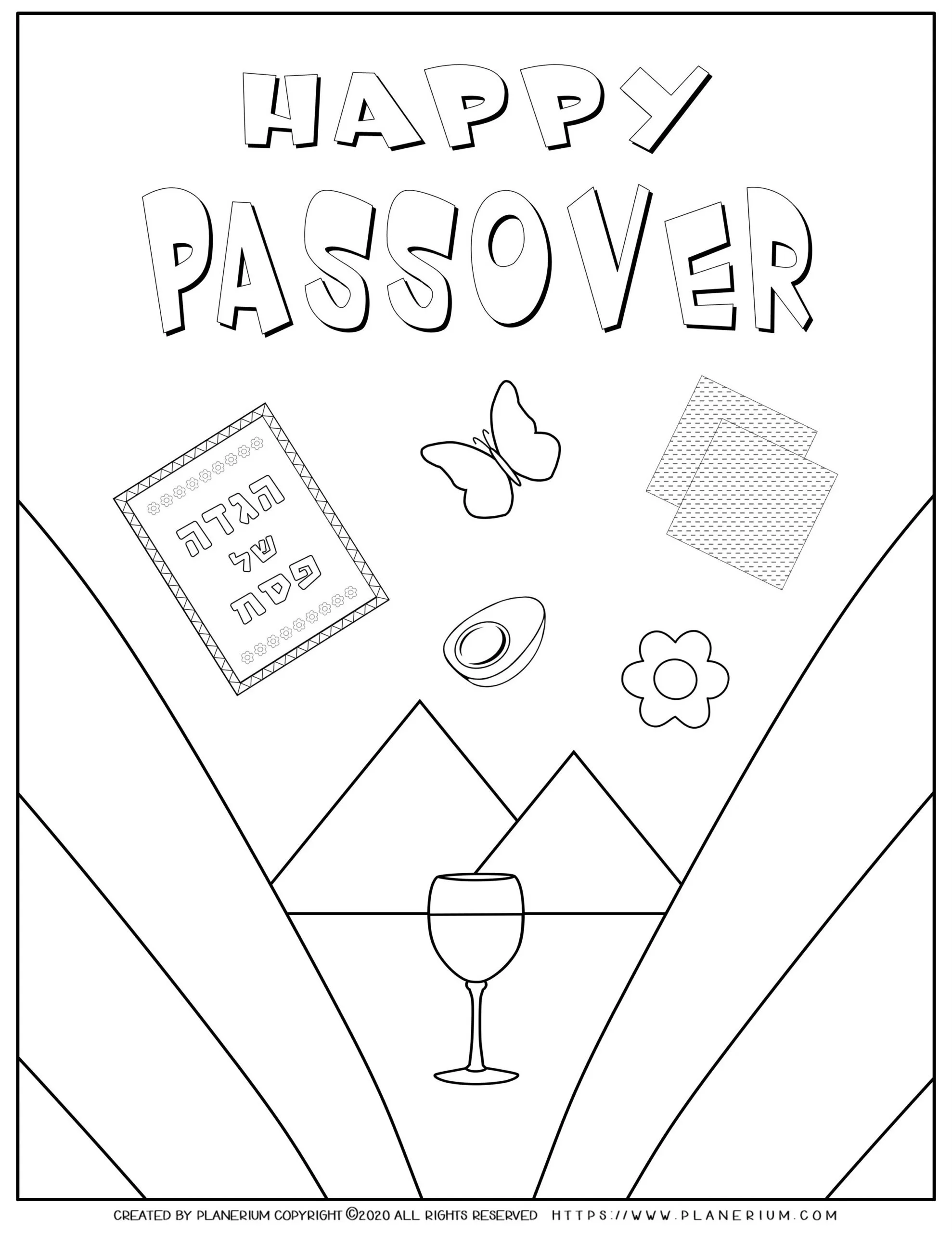 Passover Coloring Page worksheet for preschoolers showcasing ceremonial meal items Coloring page featuring traditional Passover foods for Pre-K students learning about the holiday