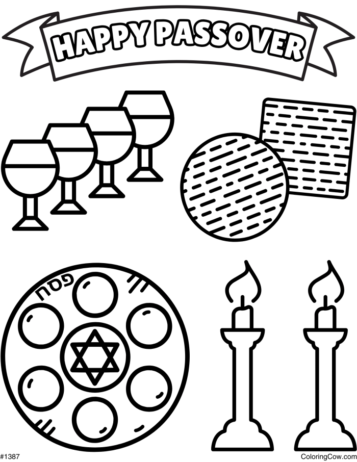 Explore the Passover meal with this engaging worksheet for Pre-K learners Passover Coloring Page worksheet featuring traditional ceremonial foods for kids