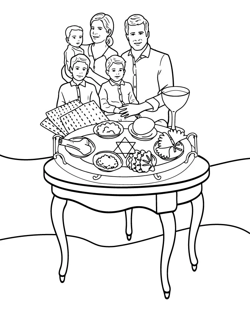 Engaging worksheet for Pre-K children to learn about Passover traditions Passover Coloring Page worksheet featuring ceremonial foods for the traditional meal