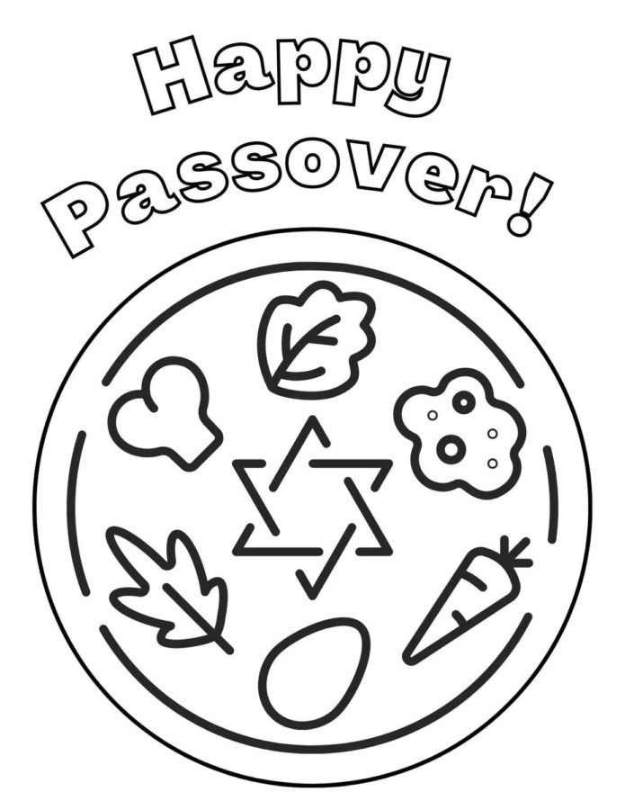 Engaging Passover meal coloring activity for Pre-K learners Passover Coloring Page worksheet featuring traditional ceremonial foods for kids