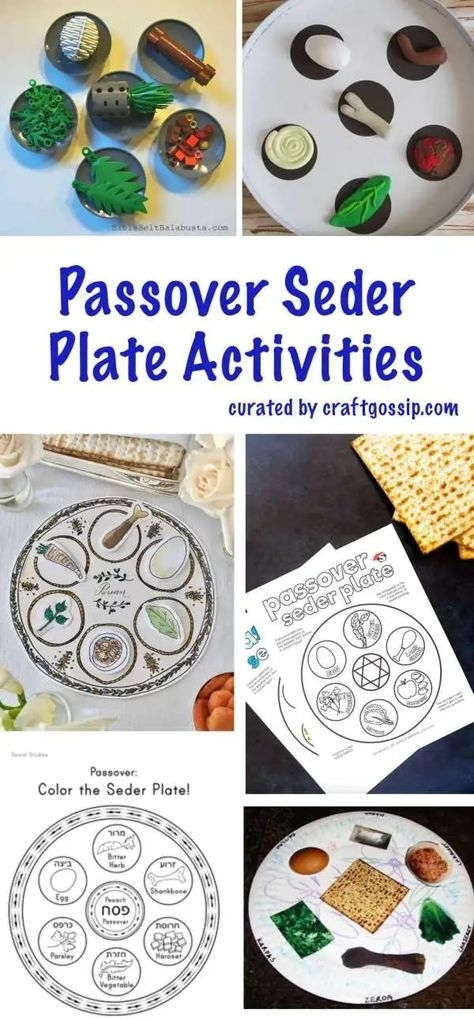 A colorful Passover Seder plate diagram with labeled sections for symbolic foods that children can color in