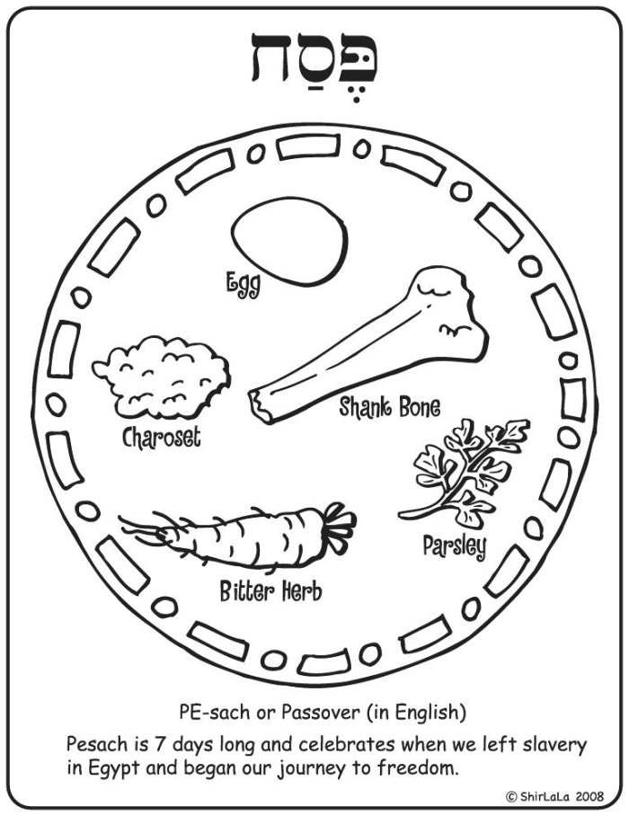 First grade worksheet featuring a Passover Seder plate to color for math practice