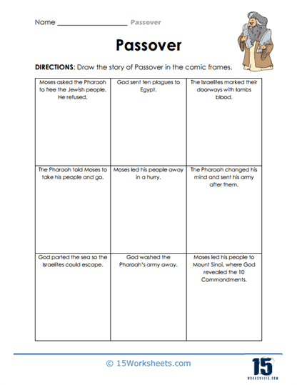 A coloring page featuring the story of Passover with an illustration of Pharaoh for young children