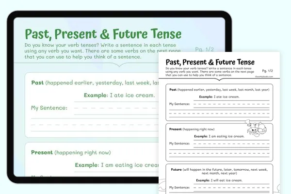 Identifying Verb Tense Past Present or Future Worksheet 16 Fifth grade student completing a grammar worksheet to identify past present and future verb tenses