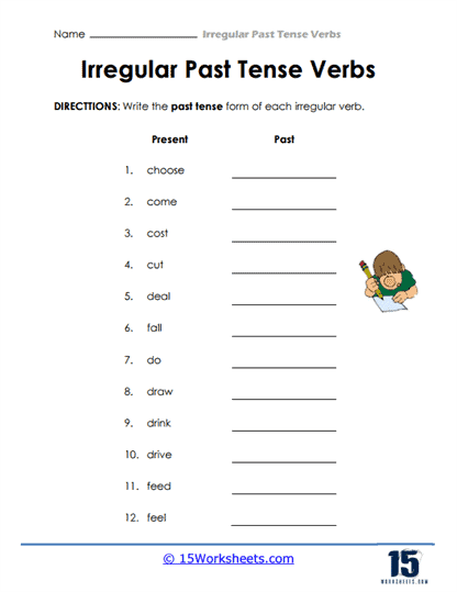 Second grade grammar worksheet featuring geometry themed words ending in -ed