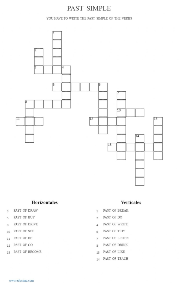 Crossword puzzle for practicing irregular past tense verbs in a fun and interactive way Past tense verb crossword puzzle worksheet for second graders featuring engaging word challenges